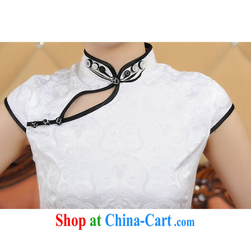 ADDIS ABABA, Ms Elsie Leung's summer 2015 new, sophisticated embroidery retro short-sleeved dresses qipao 4 4 color Q 02,206 White - Black Edge XXL, Addis Ababa poetry D (BesoVand), and, on-line shopping