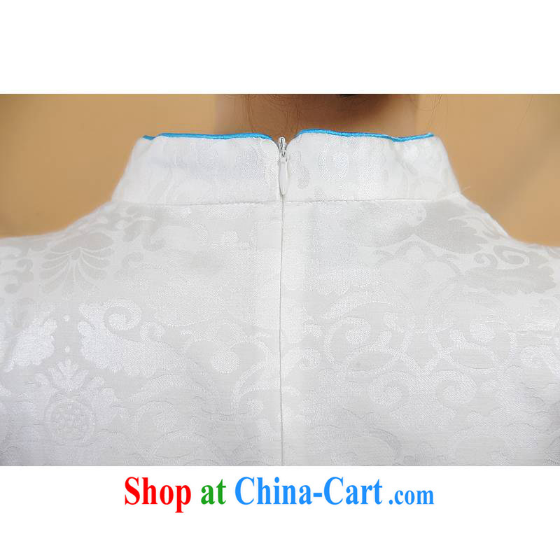 ADDIS ABABA, Ms Elsie Leung's summer 2014 new products, exquisite embroidery antique improved short-sleeved dresses qipao Q 15,008 blue XXL, poetry D (BesoVand), and on-line shopping