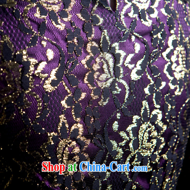 The proverbial hero once and for all Hong Kong as soon as possible depression improved Stylish retro-colored long-sleeved gold velour cheongsam 2015 autumn new dresses, purple skirt 2 XL, fatally jealous once and for all, and, on-line shopping