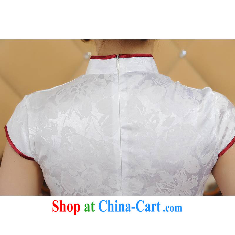 ADDIS ABABA, Ms Elsie Leung's new summer, new products, exquisite embroidery silk retro short-sleeved dresses cheongsam black-and-white two-color Q 26,688 white XXL, poetry D (BesoVand), online shopping