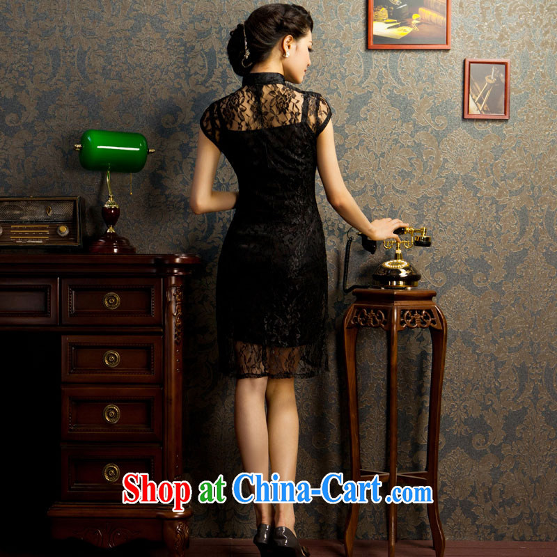 If the Red Cross black lace dress decorated in summer, short-sleeved NEW GRAPHICS thin improved cheongsam black L, fatally jealous once and for all, and, shopping on the Internet
