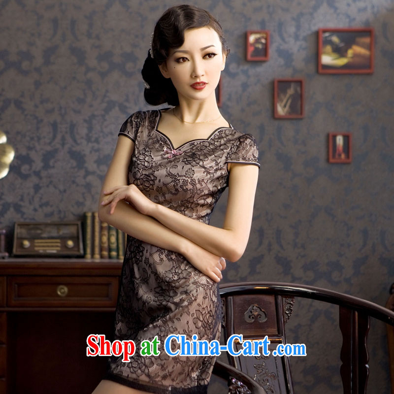 The proverbial hero once and for all as soon as possible would be summer 2014 new summer lace cheongsam dress improved Stylish retro cheongsam dress black 2 XL