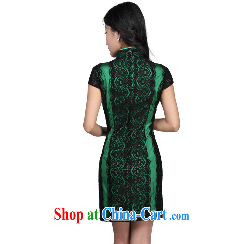 Huan Zhu Ge Ge autumn and mount a new stylish cultivating small Hong Kong shoulder lace short cheongsam improved green 3 XL, giggling, shopping on the Internet