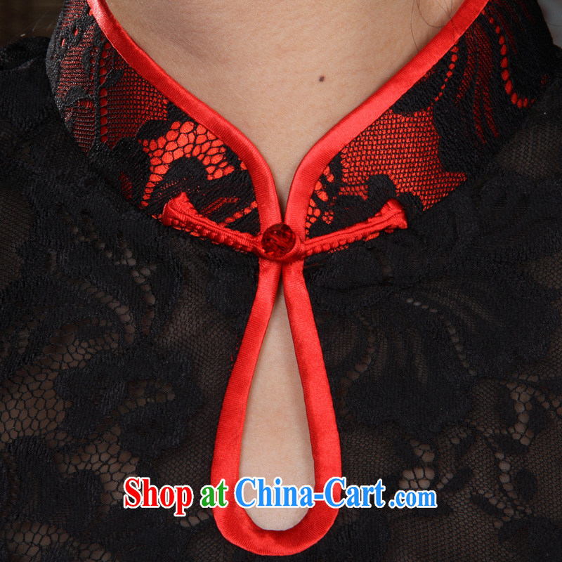Huan Zhu Ge Ge small Hong Kong shoulder lace short cheongsam black 3 XL, giggling, shopping on the Internet