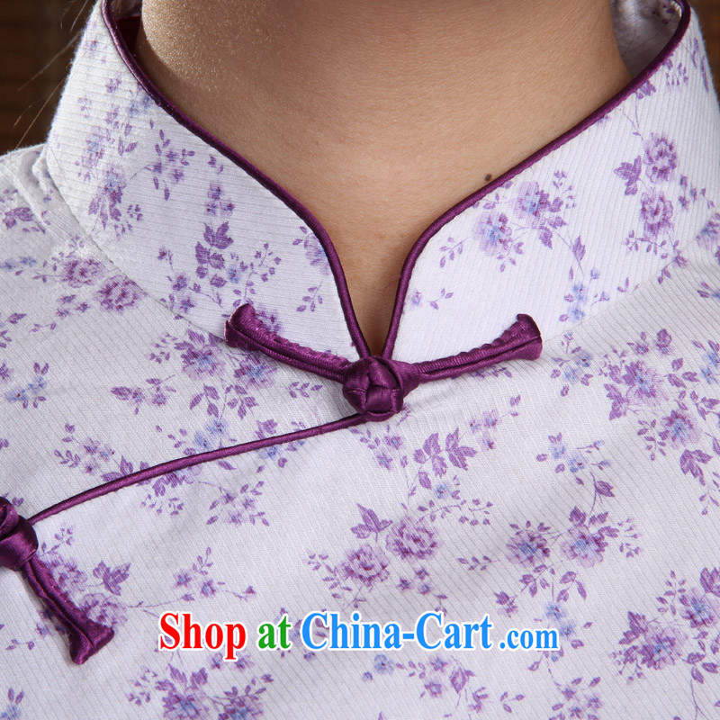 Huan Zhu Ge Ge cotton stamp Ya Xiu short cheongsam purple 3XL, giggling, shopping on the Internet
