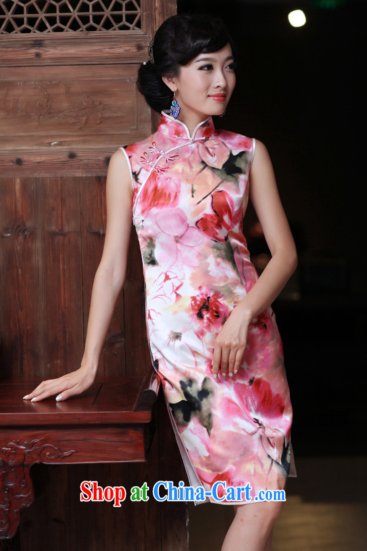 Bird lovers of good quality 100% silk improved facade Lotus stylish daily short sleeveless dresses QD 187 dark pink XXXL pictures, price, brand platters! Elections are good character, the national distribution, so why buy now enjoy more preferential! Health