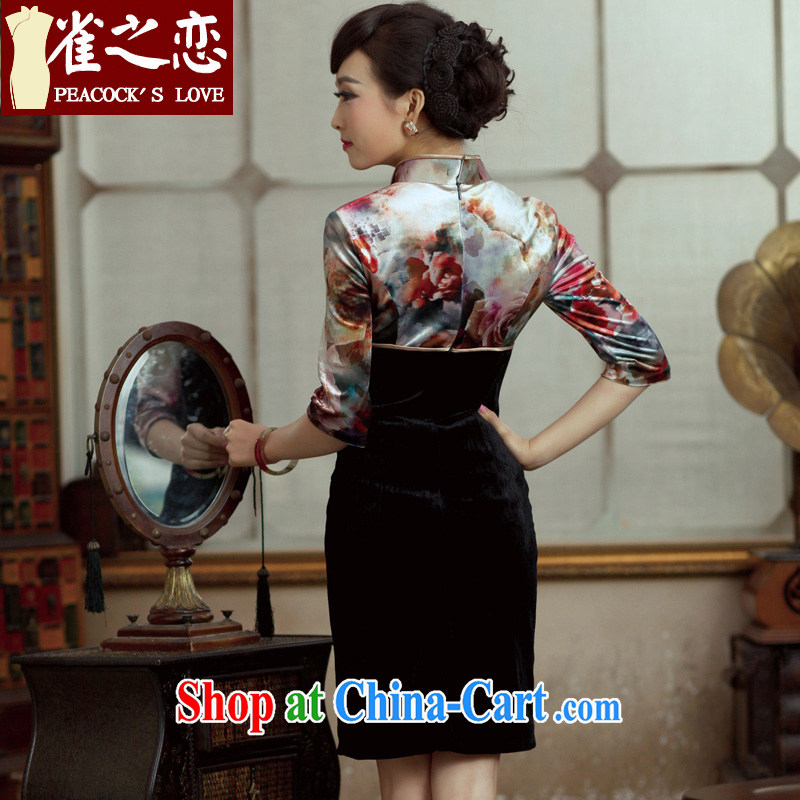 Bird lovers of the Athena trailers spring 2015, new stitching improved fashion cheongsam dress in velvet cuff cheongsam QC 232 XXL suit, birds love, and shopping on the Internet