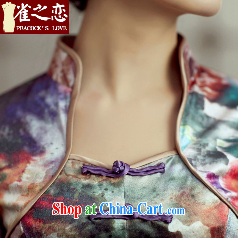 Bird lovers of the Athena trailers spring 2015, new stitching improved fashion cheongsam dress in velvet cuff cheongsam QC 232 XXL suit, birds love, and shopping on the Internet