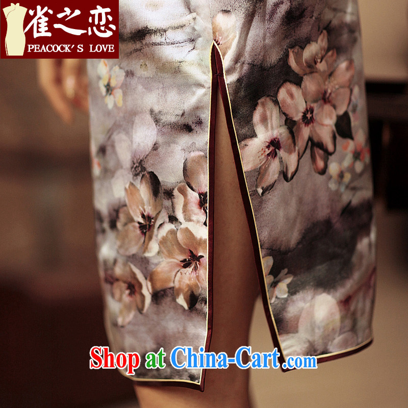Bird lovers of good quality 100% silk cultivation improved cheongsam dress sleeveless daily short cheongsam QD 184 figure XXL, birds love, shopping on the Internet