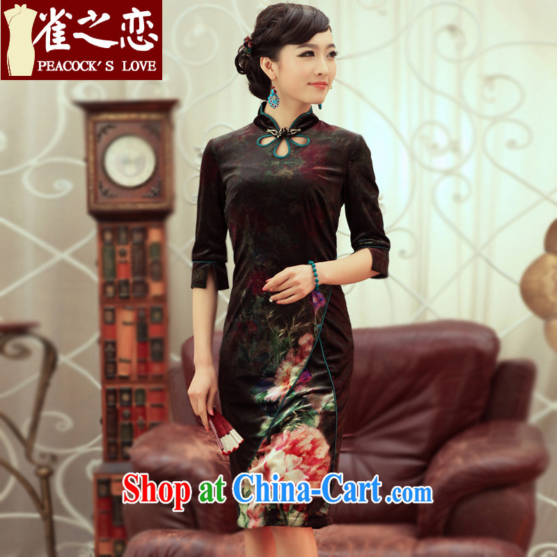 Birds of the spring 2015 new stylish and improved standard gold velour cuff in elegant qipao QD 242 figure XL