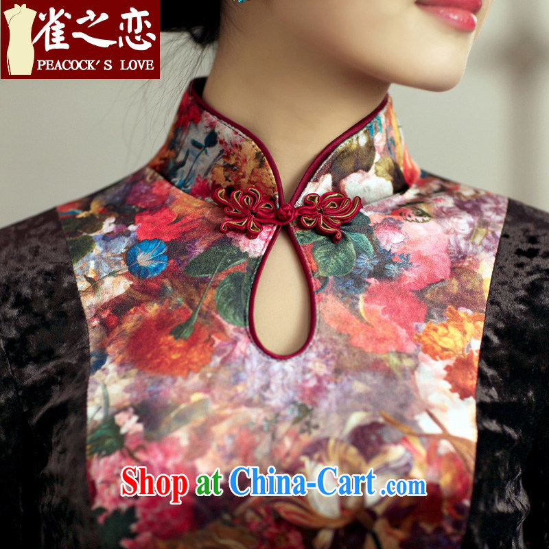 Bird lovers of flowers new makeup spring 2015, new retro improved stylish long velvet dress qipao QC 228 L suit, birds love, and shopping on the Internet