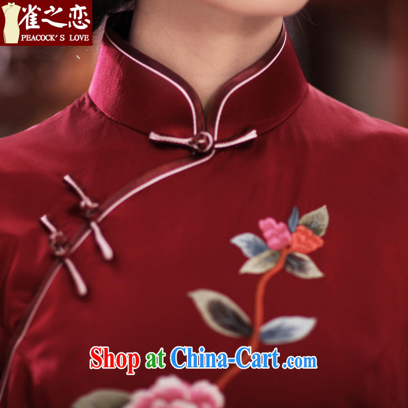 Birds of her love letter 2015 spring new classic style hand embroidery and heavy Silk Cheongsam QD 350 wine red L, birds love, and shopping on the Internet