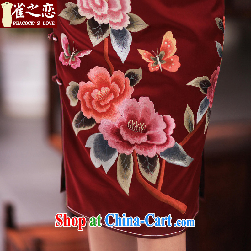 Birds of her love letter 2015 spring new classic style hand embroidery and heavy Silk Cheongsam QD 350 wine red L, birds love, and shopping on the Internet