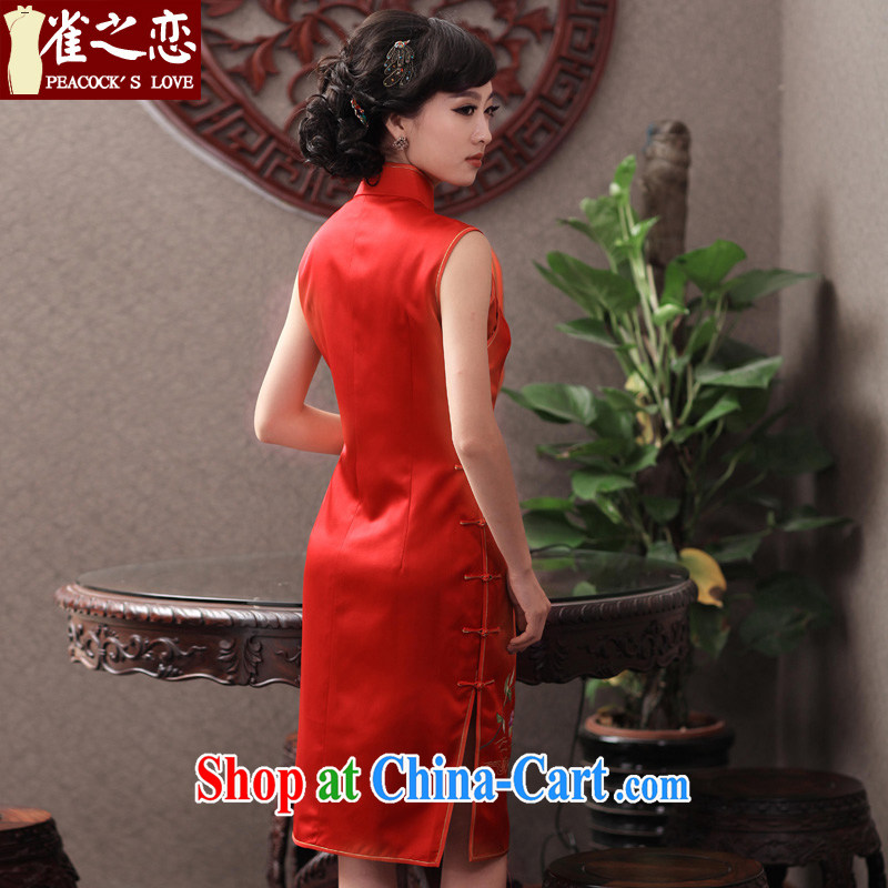 Bird lovers of today next year classic and elegant hand embroidered heavy Silk Cheongsam red toast QD serving 343 red XXL, birds love, and shopping on the Internet