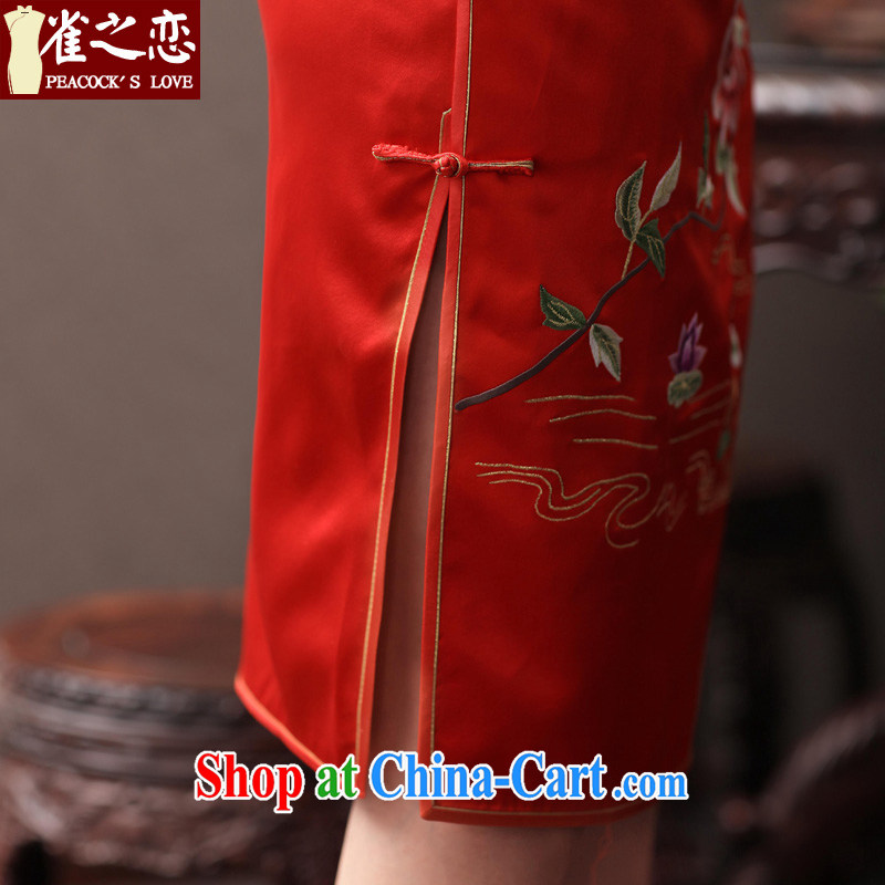 Bird lovers of today next year classic and elegant hand embroidered heavy Silk Cheongsam red toast QD serving 343 red XXL, birds love, and shopping on the Internet