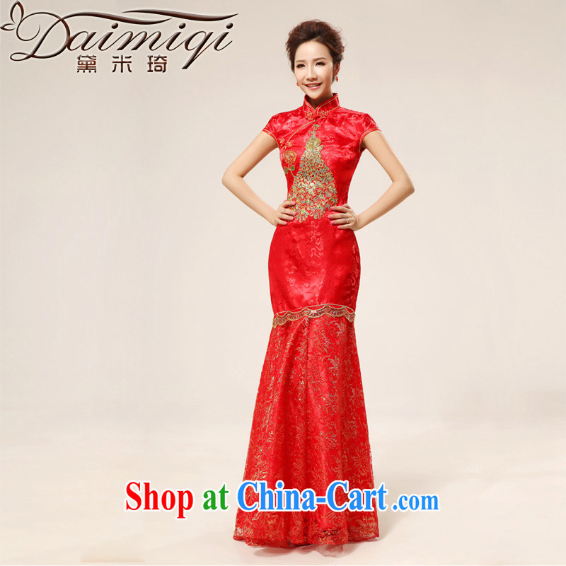 Diane M Ki bridal dresses wedding dresses cheongsam dress retro long, seamless, Phoenix cheongsam improved summer red XXL