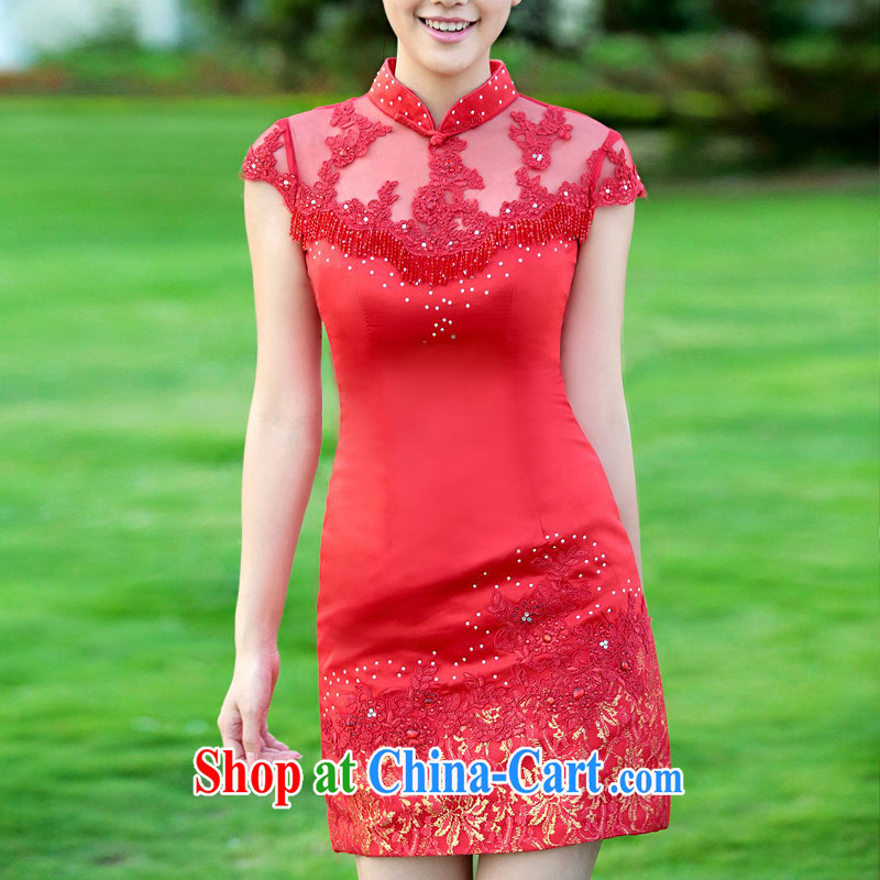 The bride's wedding dresses wedding dresses 2015 new summer uniforms toast short qipao 208 red L, the bride, shopping on the Internet