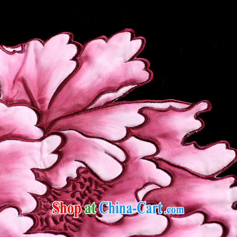 Huan Zhu Ge Ge 2014 New Silk Velvet embroidered hand painted Peony short cheongsam 2.220009 billion purple 5 XL, giggling, shopping on the Internet