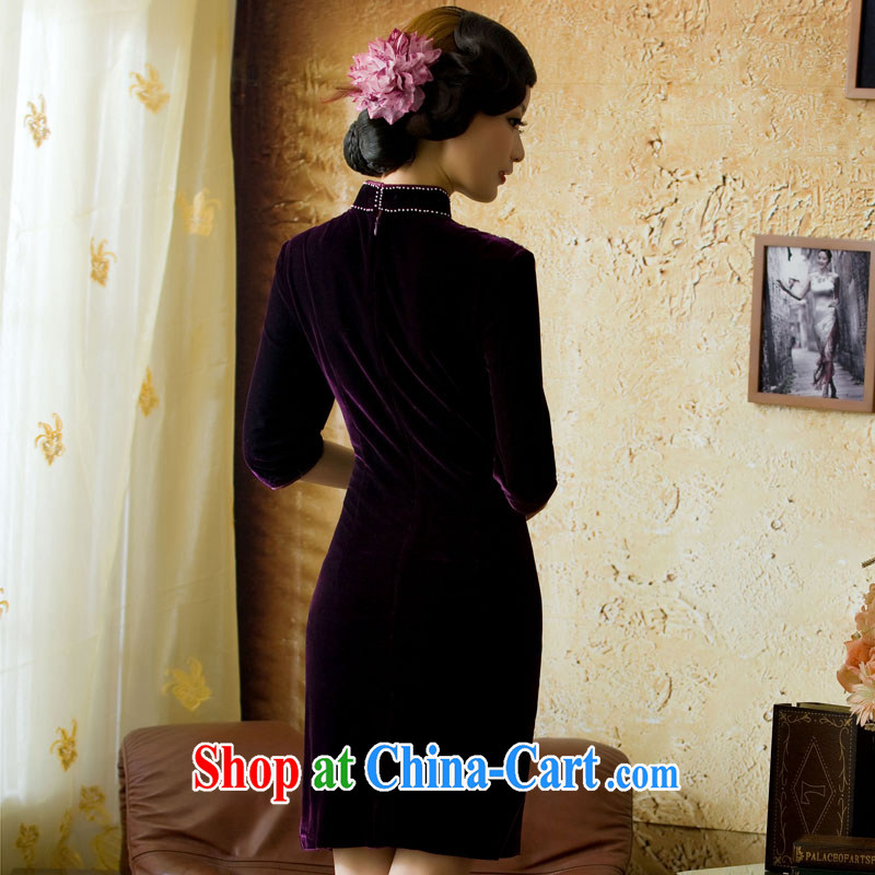 once and for all elections as soon as possible without wind Feng Lin night long-sleeved retro upscale gold velour cheongsam autumn in cuff new cheongsam dress purple 2 XL, fatally jealous once and for all, and, on-line shopping