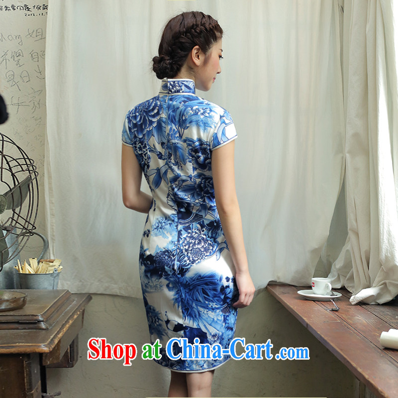 The proverbial hero once and for all -- Summer 2015 Hong Kong Summer, ladies stylish Silk Cheongsam dress improved beauty dress blue and white porcelain Chinese qipao skirt blue 2 XL, fatally jealous once and for all, and, shopping on the Internet