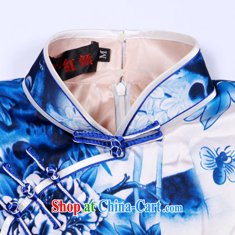 The proverbial hero once and for all -- Summer 2015 Hong Kong Summer, ladies stylish Silk Cheongsam dress improved beauty dress blue and white porcelain Chinese qipao skirt blue 2 XL, fatally jealous once and for all, and, shopping on the Internet