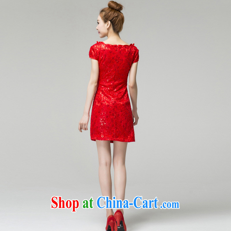 Recall that the red makeup spring and summer dresses summer pack shoulder short red cheongsam improved stylish lace bows Q serving 13,651 red XL, recalling that the red makeup, shopping on the Internet