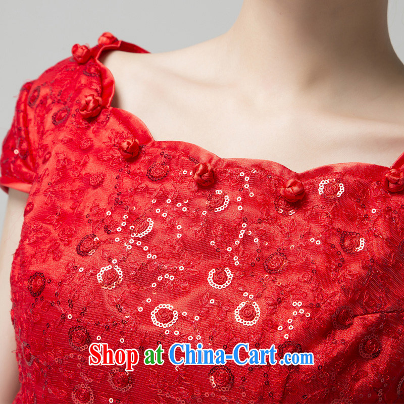 Recall that the red makeup spring and summer dresses summer pack shoulder short red cheongsam improved stylish lace bows Q serving 13,651 red XL, recalling that the red makeup, shopping on the Internet