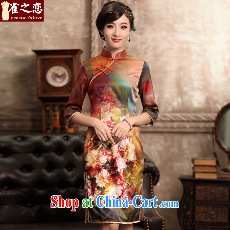 Birds of the land from the city land 2013 spring new paragraph 7 cuff traditional Silk Cheongsam QC 372 fancy S