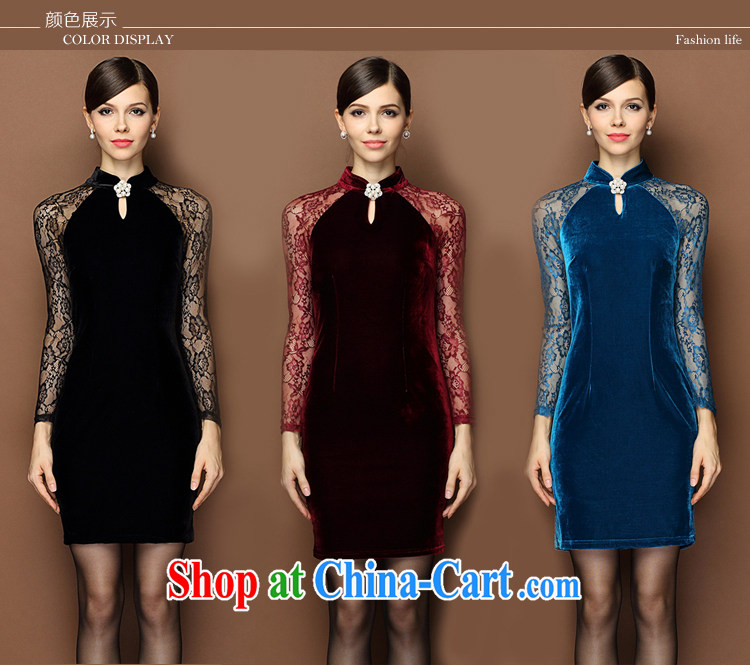 Optimize 100, 2014 large, female Autumn with winter clothing new, middle-aged round-collar dress velvet cheongsam dress dress wedding with winter beauty style stitching OL red XL pictures, price, brand platters! Elections are good character, the national distribution, so why buy now enjoy more preferential! Health