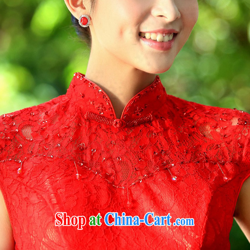 The bride's 2015 new lace cheongsam stylish wedding red toast wedding service short qipao 205 red L, the bride, shopping on the Internet