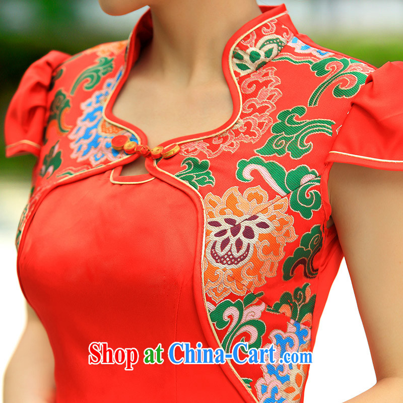 The bride's 2015 New floral cheongsam stylish wedding red toast wedding service short qipao 254 red L, a bride, shopping on the Internet