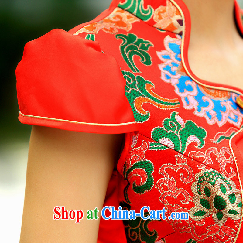 The bride's 2015 New floral cheongsam stylish wedding red toast wedding service short qipao 254 red L, a bride, shopping on the Internet
