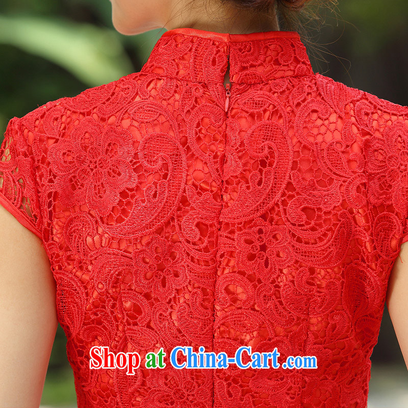 The bride's 2015 new lace cheongsam stylish wedding red toast wedding service short qipao 203 red S, the bride, shopping on the Internet
