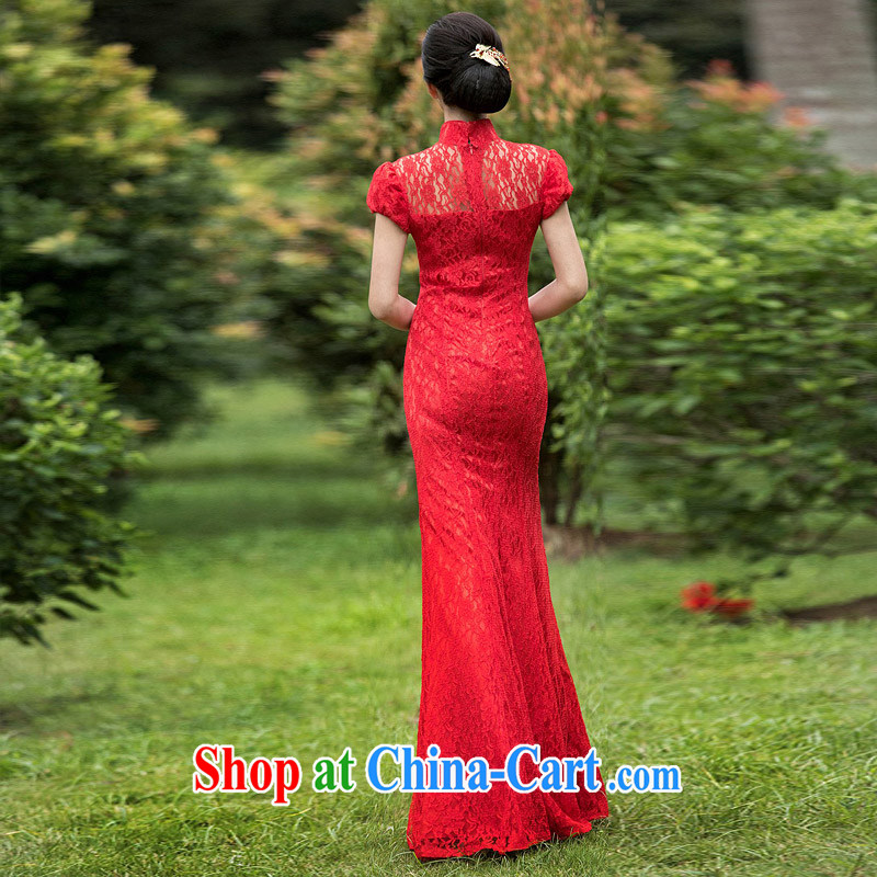 The bride's 2015 new lace cheongsam stylish wedding red toast wedding service long qipao 104 red L, the bride, shopping on the Internet