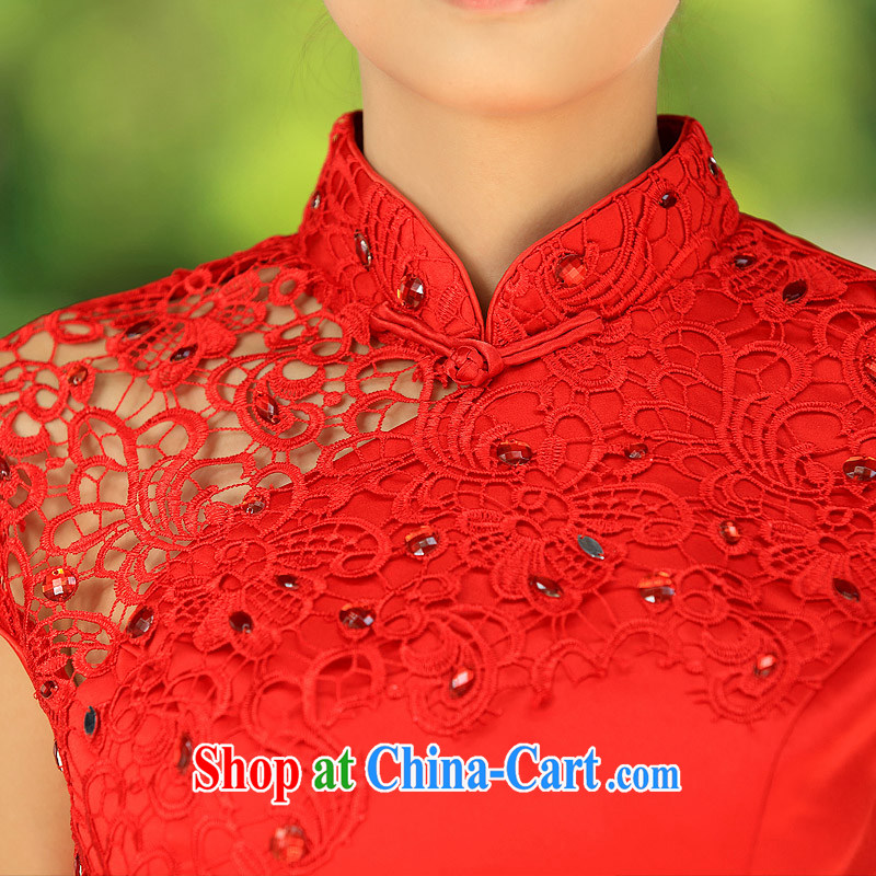 The bride's new lace cheongsam stylish wedding red toast wedding service short qipao 102 red L, the bride, shopping on the Internet