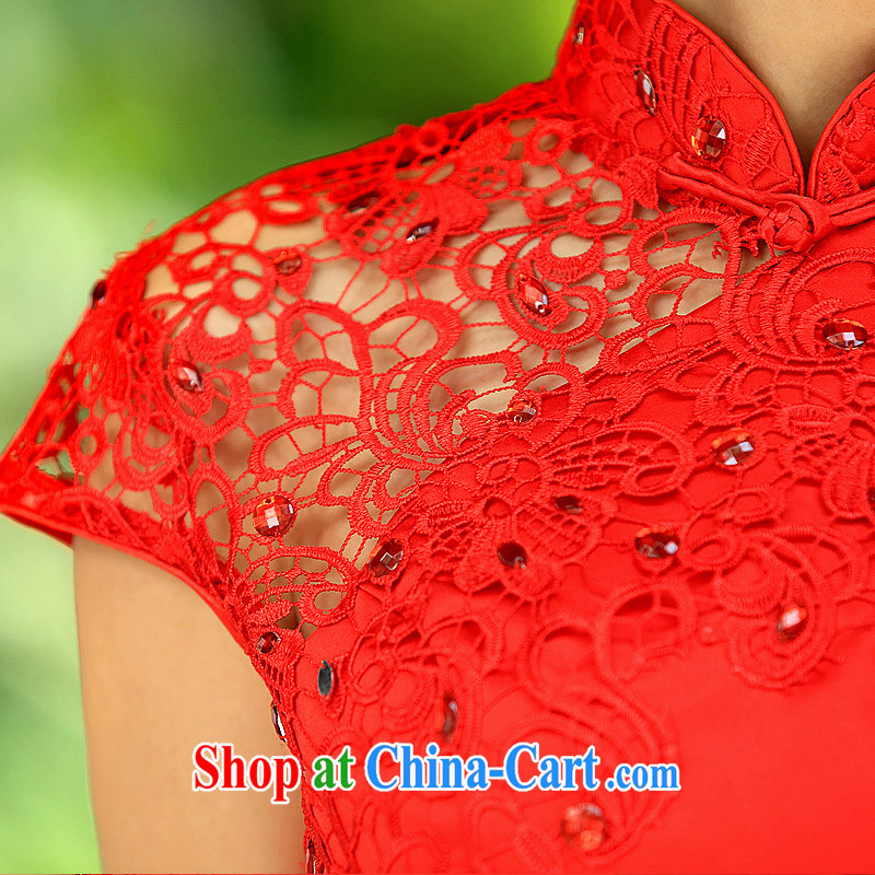 The bride's new lace cheongsam stylish wedding red toast wedding service short qipao 102 red L, the bride, shopping on the Internet