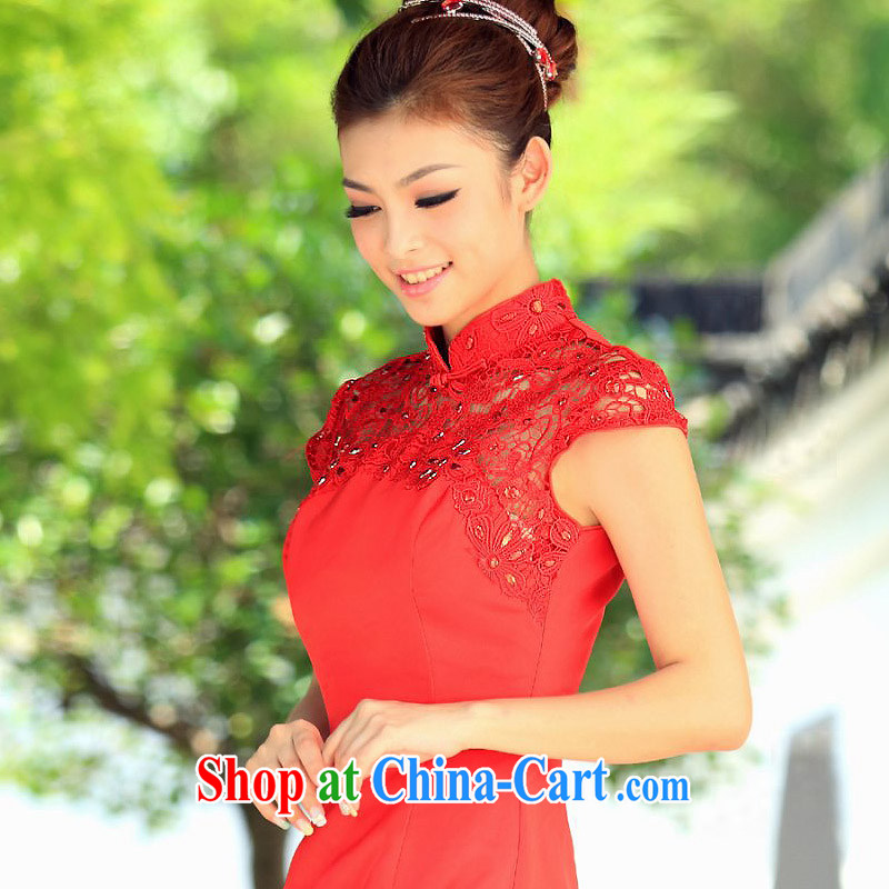 The bride's 2015 new lace cheongsam stylish wedding red toast wedding service long qipao 103 red L, the bride, shopping on the Internet