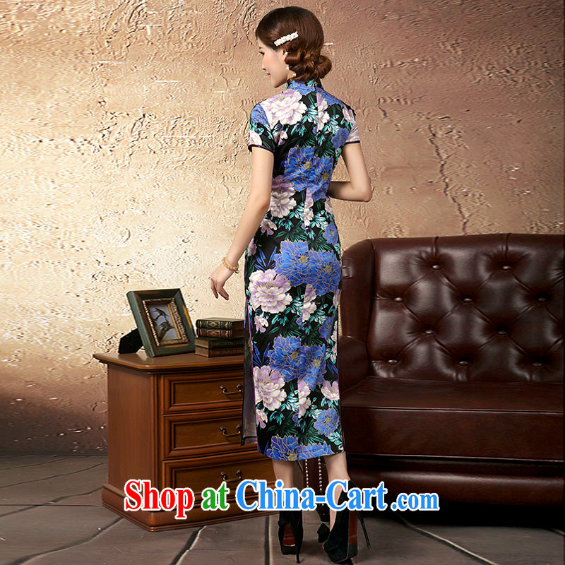 The proverbial hero once and for all -- blue Peony improved Stylish retro long cheongsam Korea 2015 spring and summer new, improved cheongsam dress suit 2 XL, fatally jealous once and for all, and, shopping on the Internet