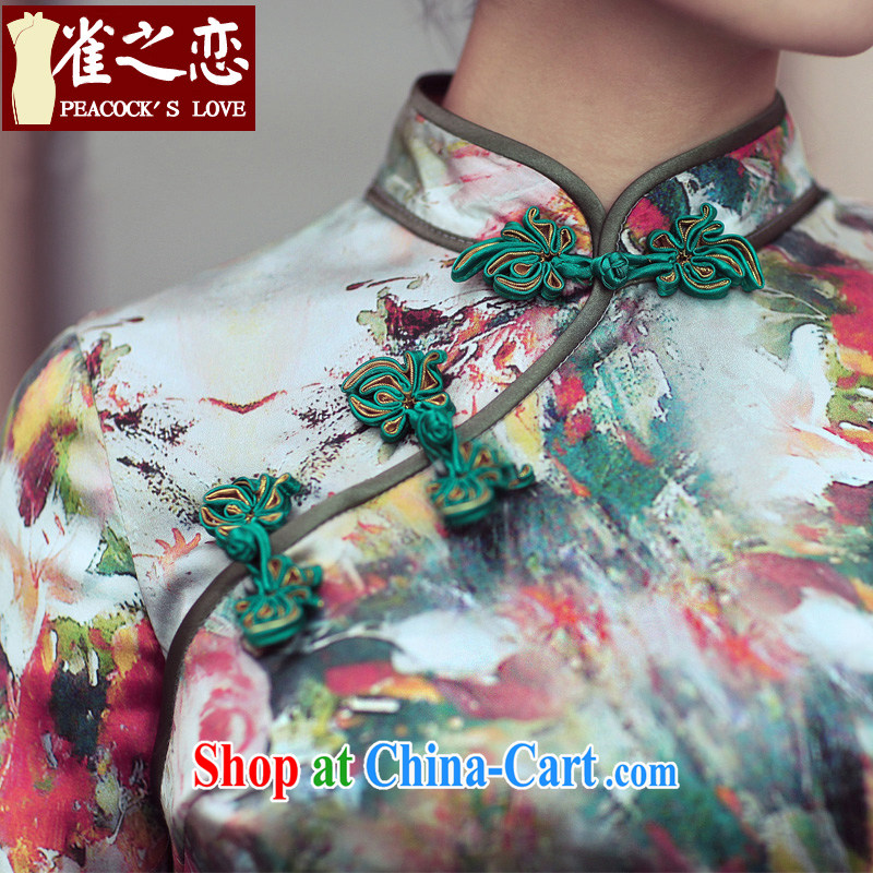 Bird lovers of floral impression 2015 spring new retro sauna silk Silk Cheongsam dress QD 194 figure XXXL (original qipao, Butterfly Lovers, shopping on the Internet