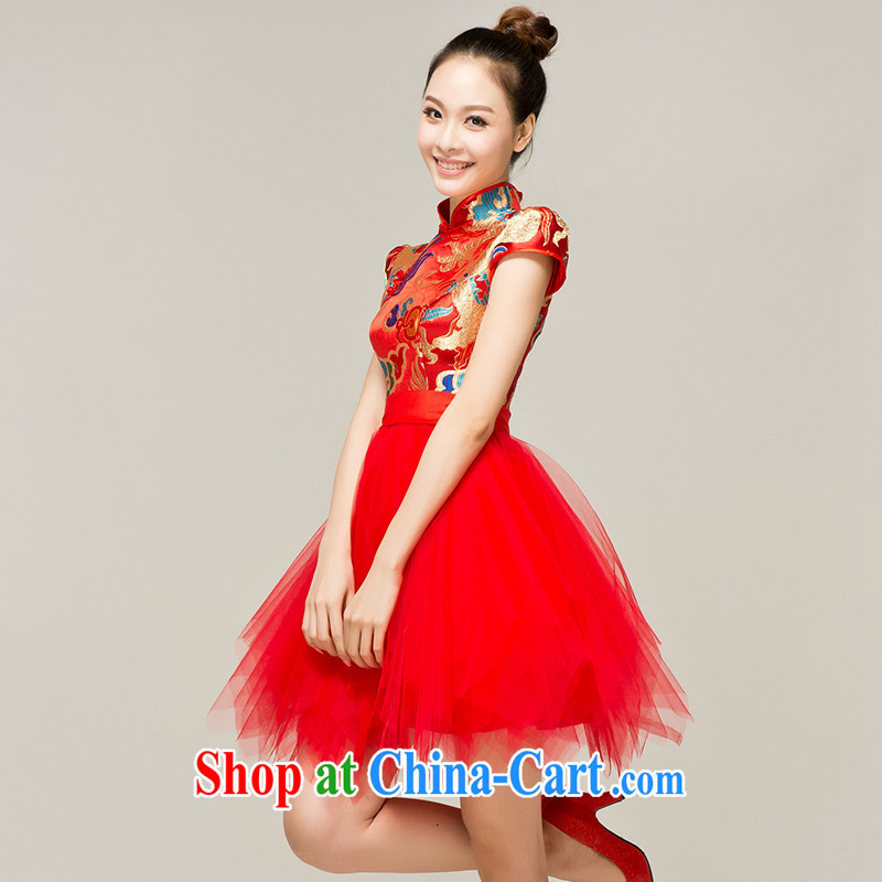 Recall that the red makeup spring and summer red package shoulder lace short cheongsam shaggy cheongsam dress new marriages fashion toast Q serving 12,052 red XL, recalling that the red makeup, shopping on the Internet