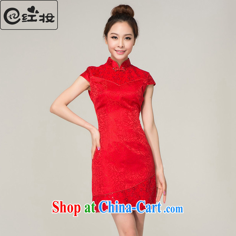 Recall that the red makeup spring and summer, Chinese style stitching short bridal dresses summer wedding dress toast Q serving 13,624 red XL