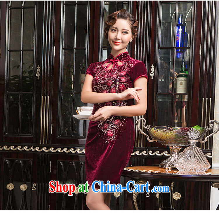 once and for all elections as soon as possible proverbial hero Fung Ling standard gold velour nails Pearl dresses short fall, the retro fall and winter cheongsam dress purple L pictures, price, brand platters! Elections are good character, the national distribution, so why buy now enjoy more preferential! Health
