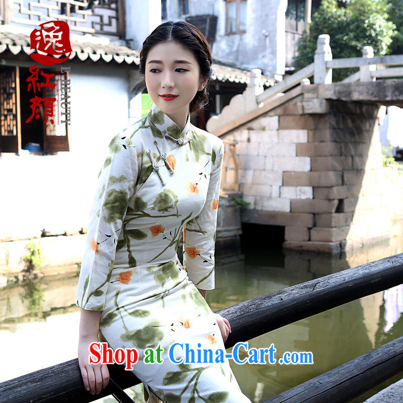 once and for all and fatally jealous Asakusa 2015 spring and summer cotton Ma long cheongsam dress in long-sleeved high on the truck and stylish retro cotton the skirt XL