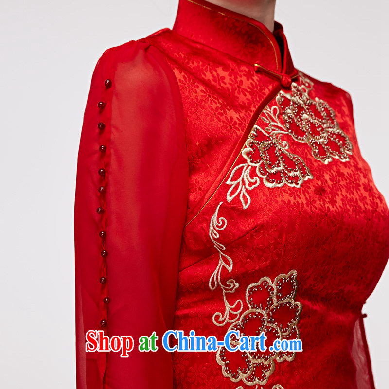 Wood is really the 2015 spring new embroidery bridal cheongsam dress 7 cuff dress female package mail 01,204 05 red M, wood really has, shopping on the Internet