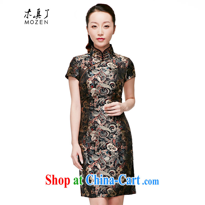 Wood is really the 2015 spring and summer new Autumn with elegant Chinese short dress Silk Cheongsam dress beauty dresses 01,213 01 black M Jinhua