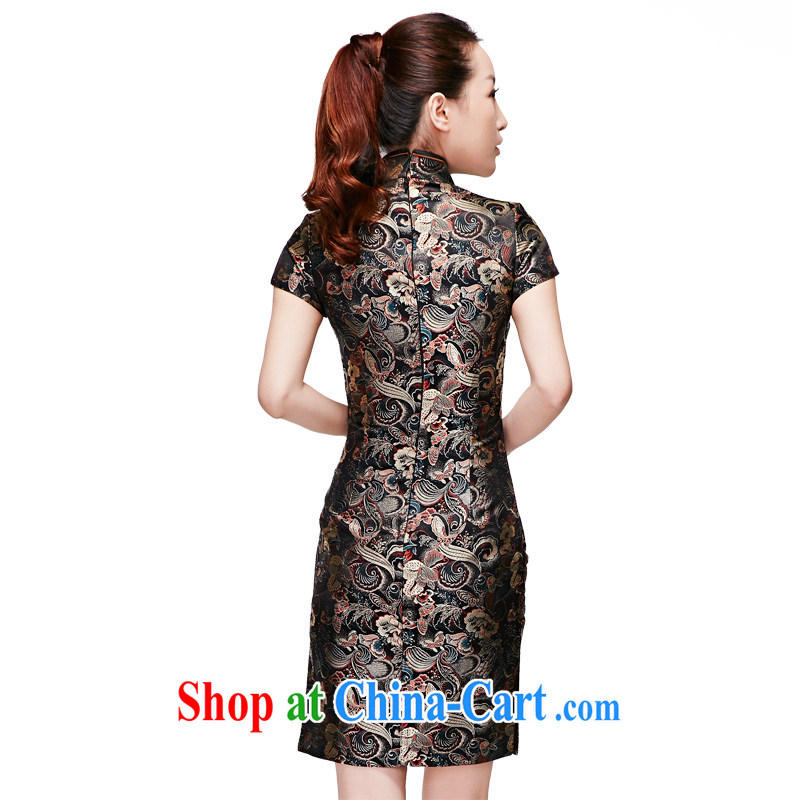 Wood is really the 2015 spring and summer new Autumn with elegant Chinese short dress Silk Cheongsam dress beauty dresses 01,213 01 black M Jinhua, wood really has, shopping on the Internet