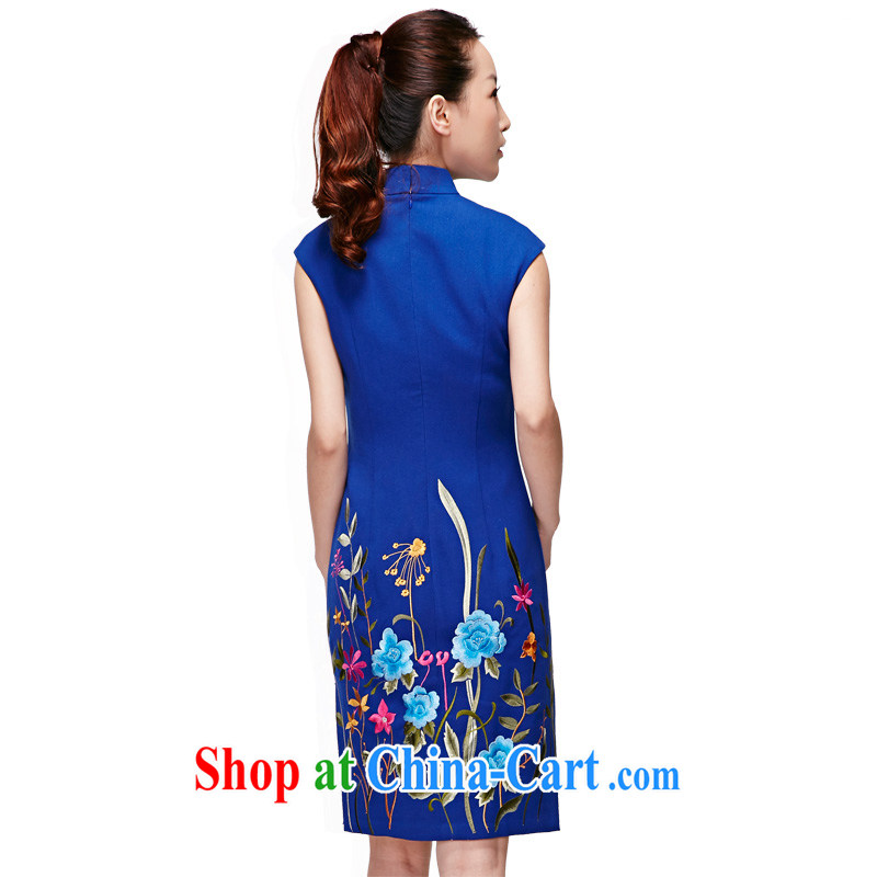 Wood is really the 2015 spring and summer new dresses blue embroidered Chinese improved cheongsam dress style dress 32,346 11 blue XXL (B), wood really has, online shopping