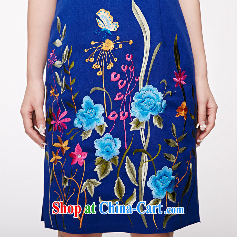 Wood is really the 2015 spring and summer new dresses blue embroidered Chinese improved cheongsam dress style dress 32,346 11 blue XXL (B), wood really has, online shopping