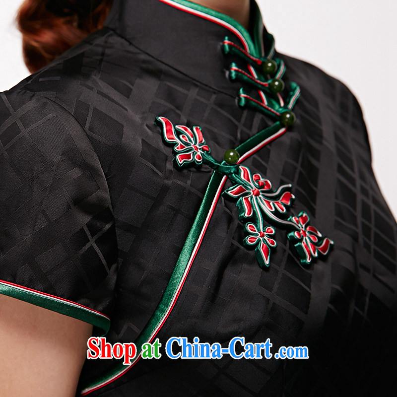 Wood is really the 2015 spring and summer new Chinese retro piping short-sleeved dresses and elegant the flower dress package mail 22,039 01 black L, wood really has, shopping on the Internet