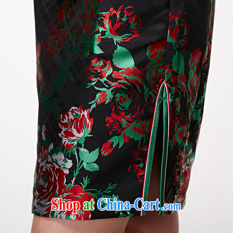 Wood is really the 2015 spring and summer new Chinese retro piping short-sleeved dresses and elegant the flower dress package mail 22,039 01 black L, wood really has, shopping on the Internet